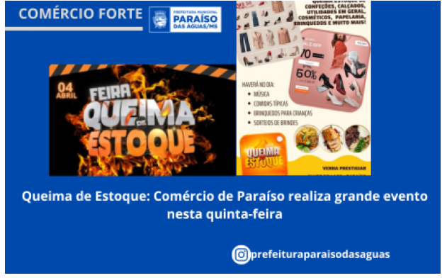 Imagem de compartilhamento para o artigo Comércio de Paraíso das Águas realiza queima de estoque nesta quinta-feira da MS Todo dia